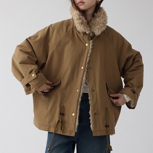 loose fit drawstring fur collar jacket   101678