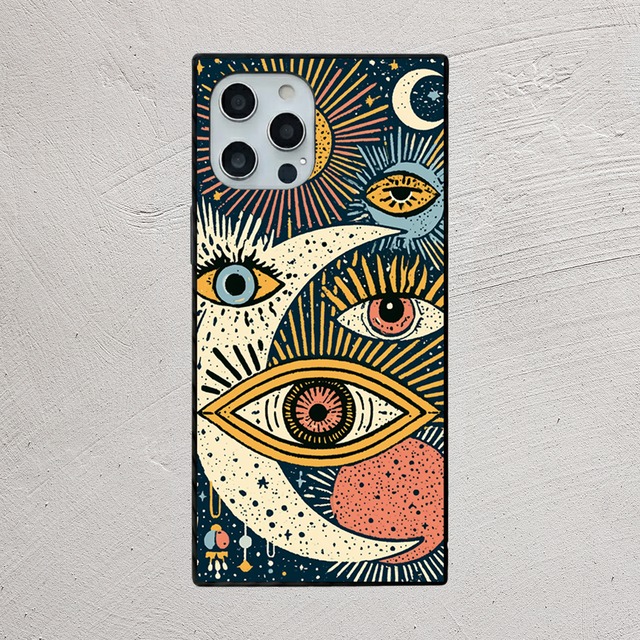 受注生産 iPhoneケース 月と星に囲まれた目の護符柄｜魔除けアイ TALM002D