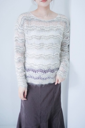 gray mohair crochet knit