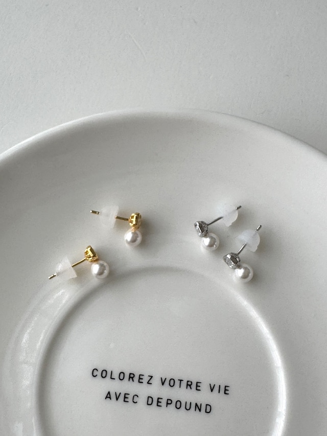 (即納) Fil. / Baguette pearl stud pierce | 2color