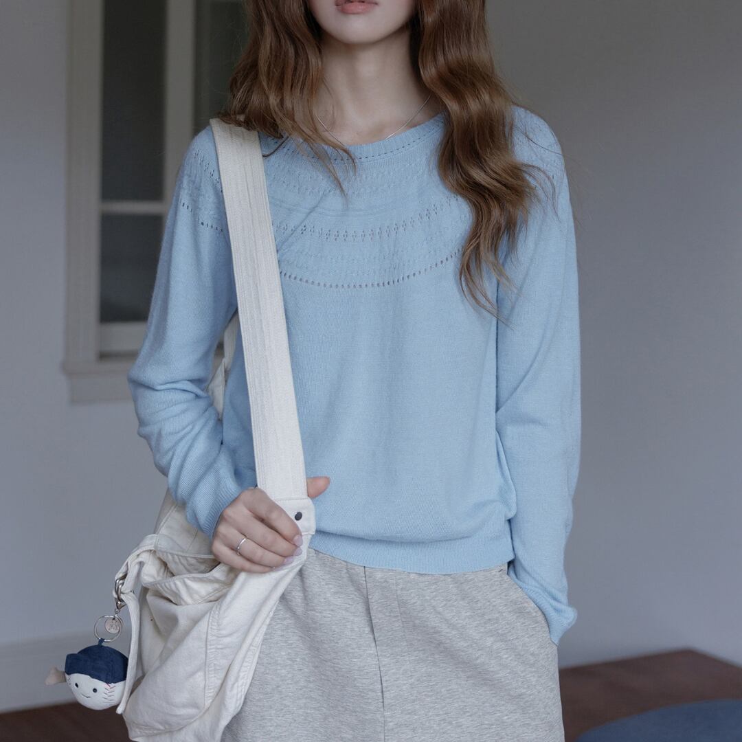 openwork crew neck knit