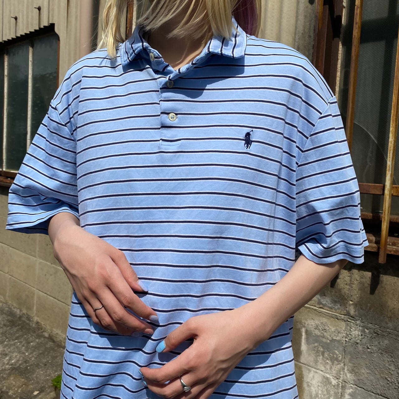 Polo Ralph Lauren ポロラルフローレン マルチボーダー ポロシャツ メンズxl 古着 ワンポイントロゴ刺 ライトブルー 水色 ポロシャツ Cave 古着屋 公式 古着通販サイト