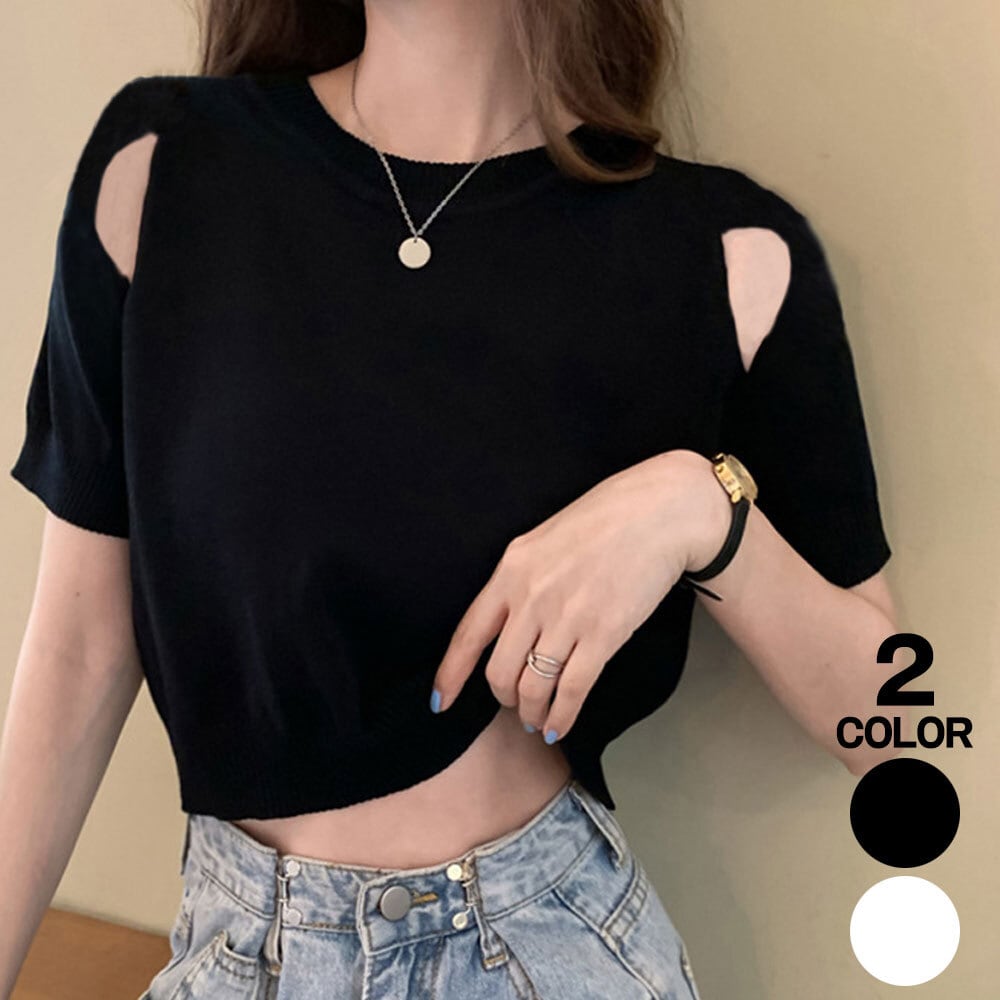 肩出し へそ出し ニット トップス レディース 韓国 春夏 かわいい 大人 きれいめ クロップド丈 おしゃれ カジュアル 大人可愛い 大人女子