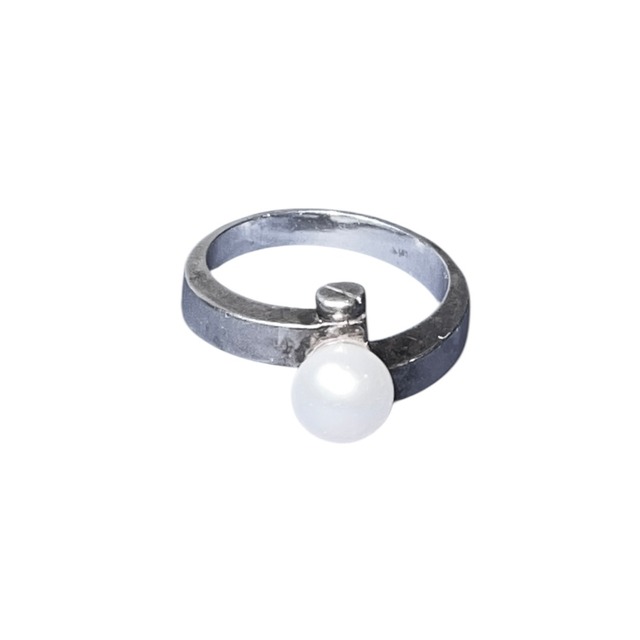 vintage silver coil design ring set with fake pearl