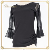 社交ダンス 衣装 トップス ブラウス ブラック系 タカダンス TAKA DANCE 黒 ラインストーン 練習 レッスン 伸縮 ストレッチ 透け感 上品 かわいい キラキラ ダンス衣装 ステージ イベント パーティー