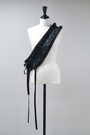 【OPEN YY】 pleats layered pouch belt -black-