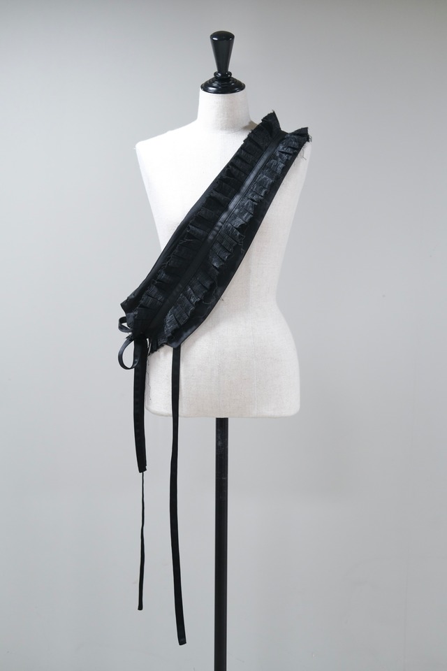 【OPEN YY】 pleats layered pouch belt -black-