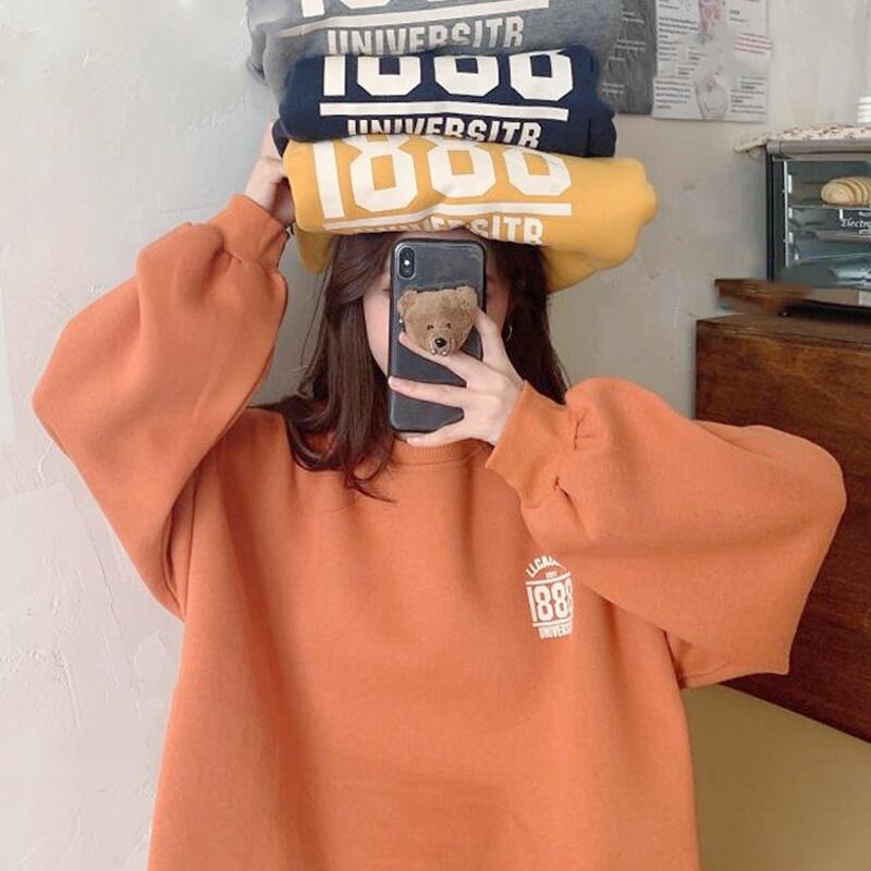 ベルベットラウンドネックスプリングオータムルーズシャツ ロング コットン 春物 秋物 Oネック スーパーモール44718531025