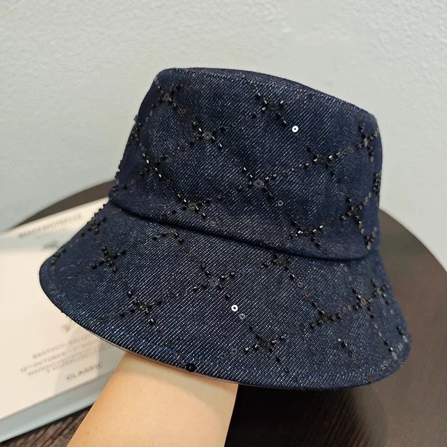 Sequin diamond denim bucket hat　M1737