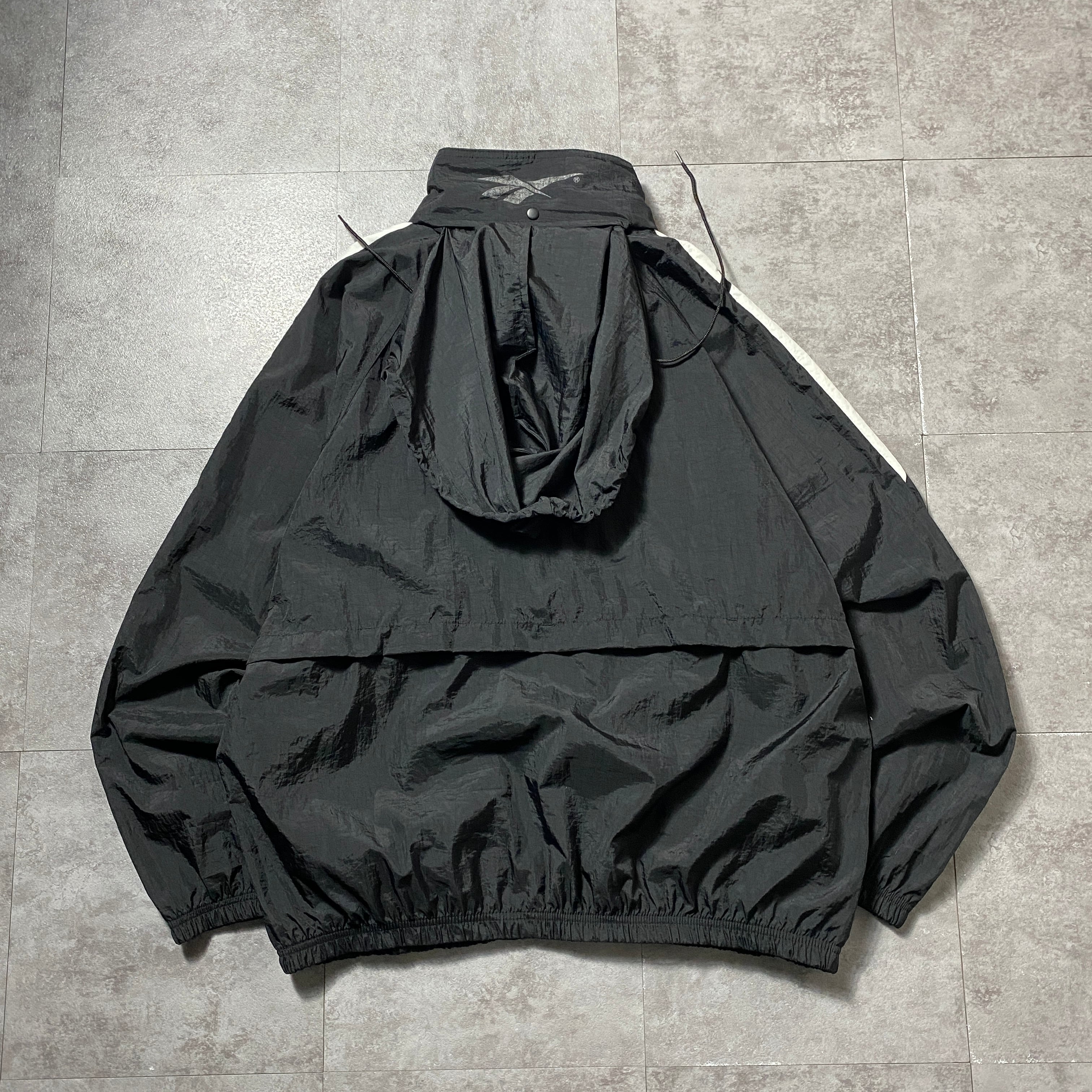 Size:XL】90's Reebok リーボック 刺繍ベクターロゴ 美品 ブラック 黒