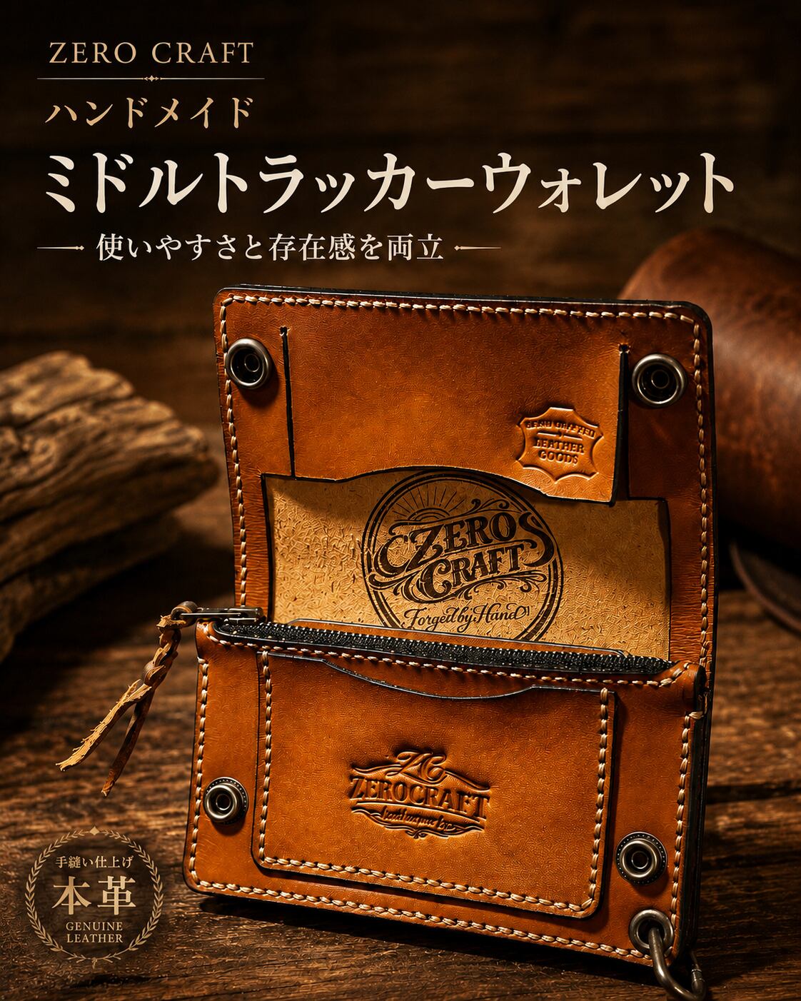 ZERO CRAFT ミドルトラッカーウォレット アンティークキャメル ZERO CRAFT ミドルトラッカーウォレット｜アンティークキャメル