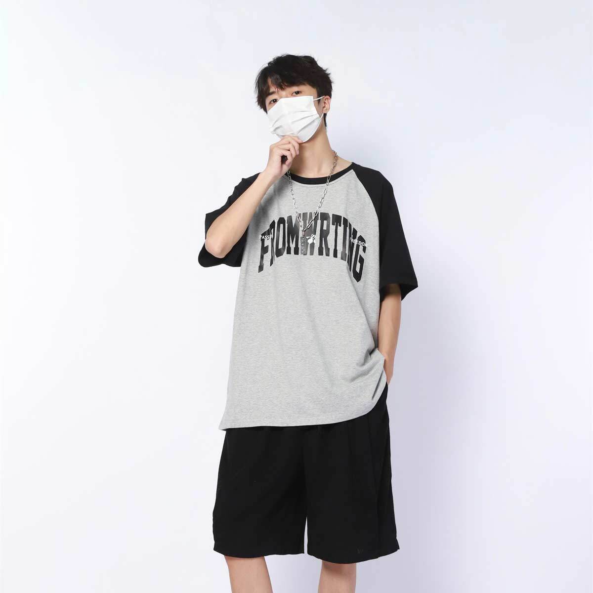 ウォニョン着用 スリムスクリプトリンガーTシャツ 韓国通販 dgo】UNISEX レタープリント リンガーTシャツ グレー