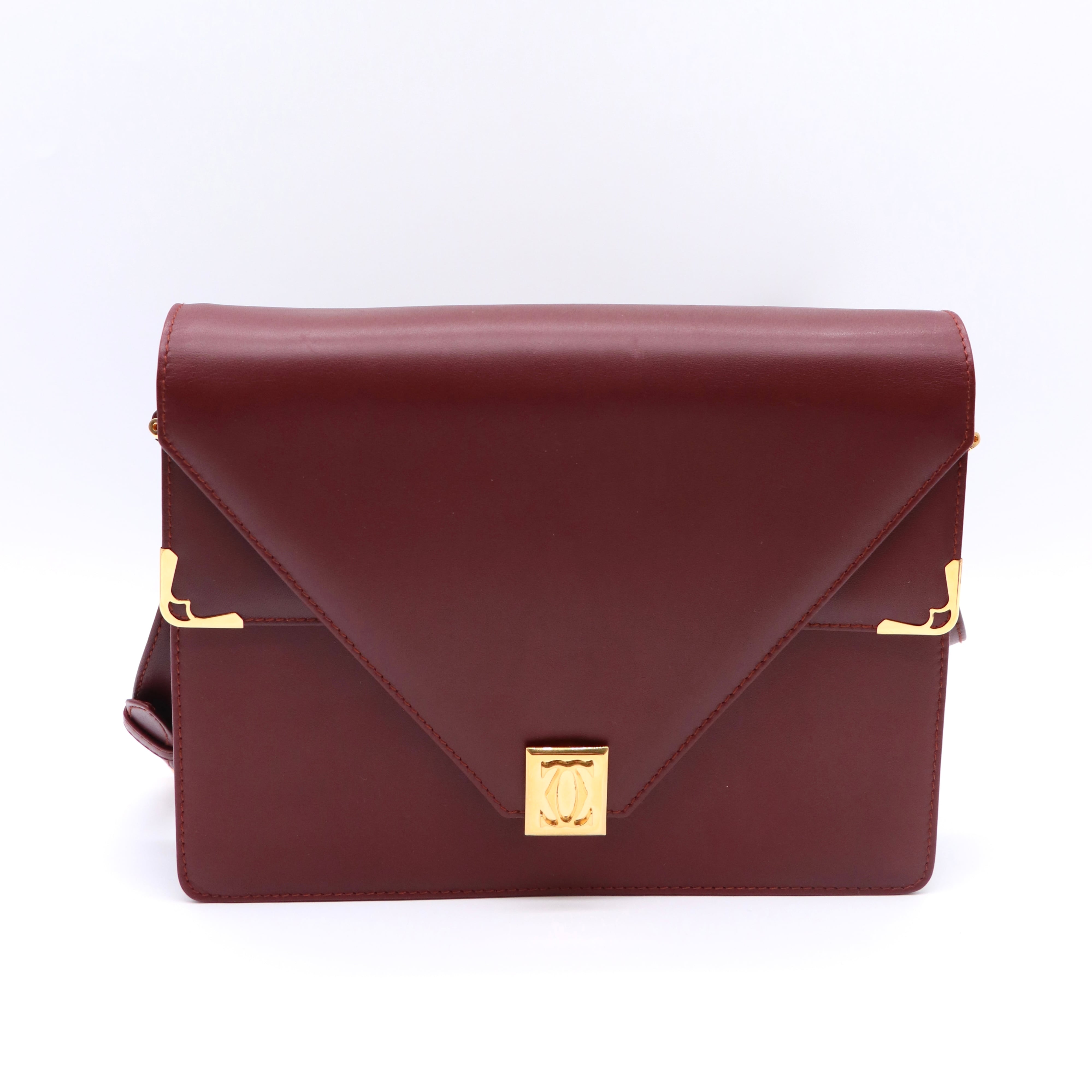 Cartier カルティエ マストライン レザーショルダーバッグ ボルドー