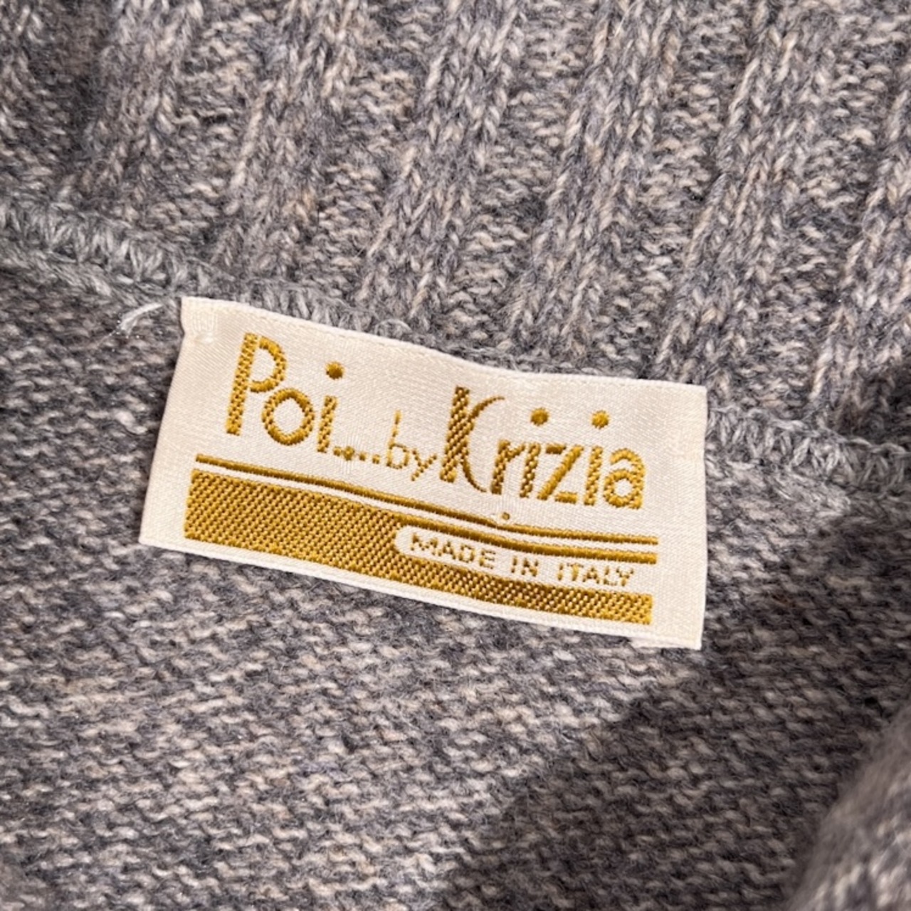 イタリア製 POi by KRIZIA ポイ バイ クリッツィア ヒョウ柄 レオパード ハイネック アンゴラ&シルク混 ウールニットセーター サイズ L /グレー/ビンテージ