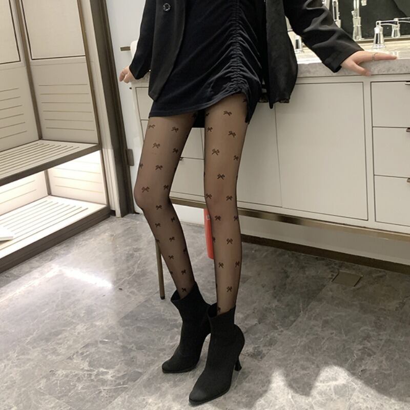 オータムウィンターブラックレースストッキング 薄手リボンソックス 秋物 冬物 タイツ YY-ファッション81087529531