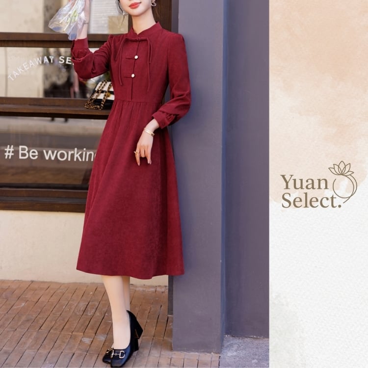 パールボタン　チャイナ風飾り紐ワンピース　YS00129