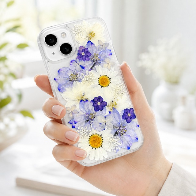 【ほぼ全機種対応スマホケース】押し花スマホケース NO.612 押し花＆レジン iPhone8以降全機種/Xperia/AQUOS/Galaxy他