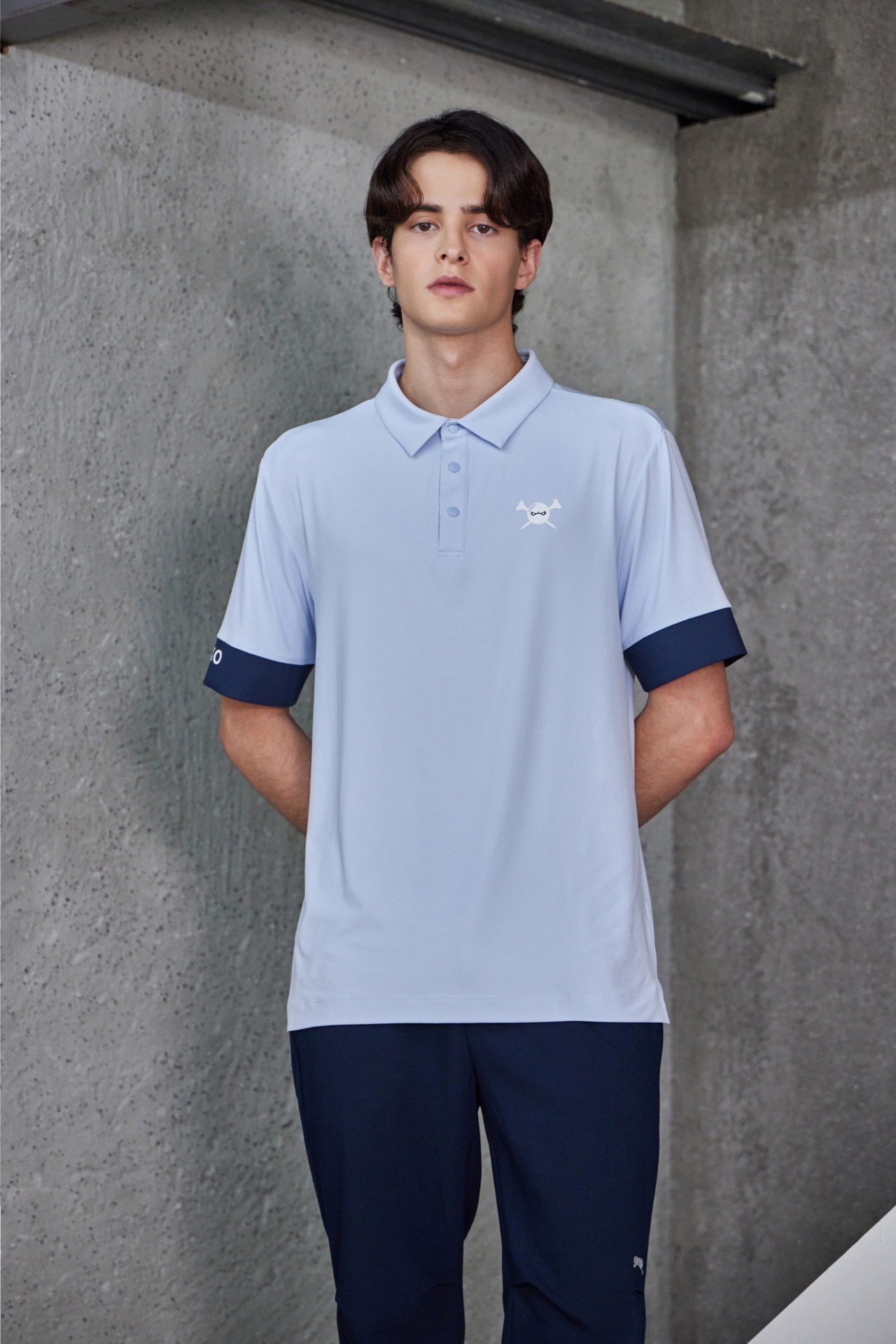 GOXO ゴーエックスオー スリーブ配色ポロTシャツ スカイブルー