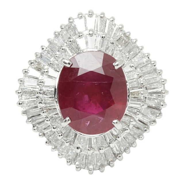 Pt900 プラチナ ルビー ダイヤモンド ルビー4.24ct ダイヤ1.48ct フラワーモチーフ リング 指輪 レディース 11号 【中古】