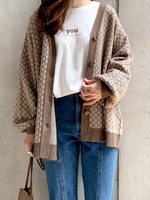 ジャガード柄2wayカーディガン Cure Mama And Kids ジャガード柄2wayカーディガン Cure Mama And Kids