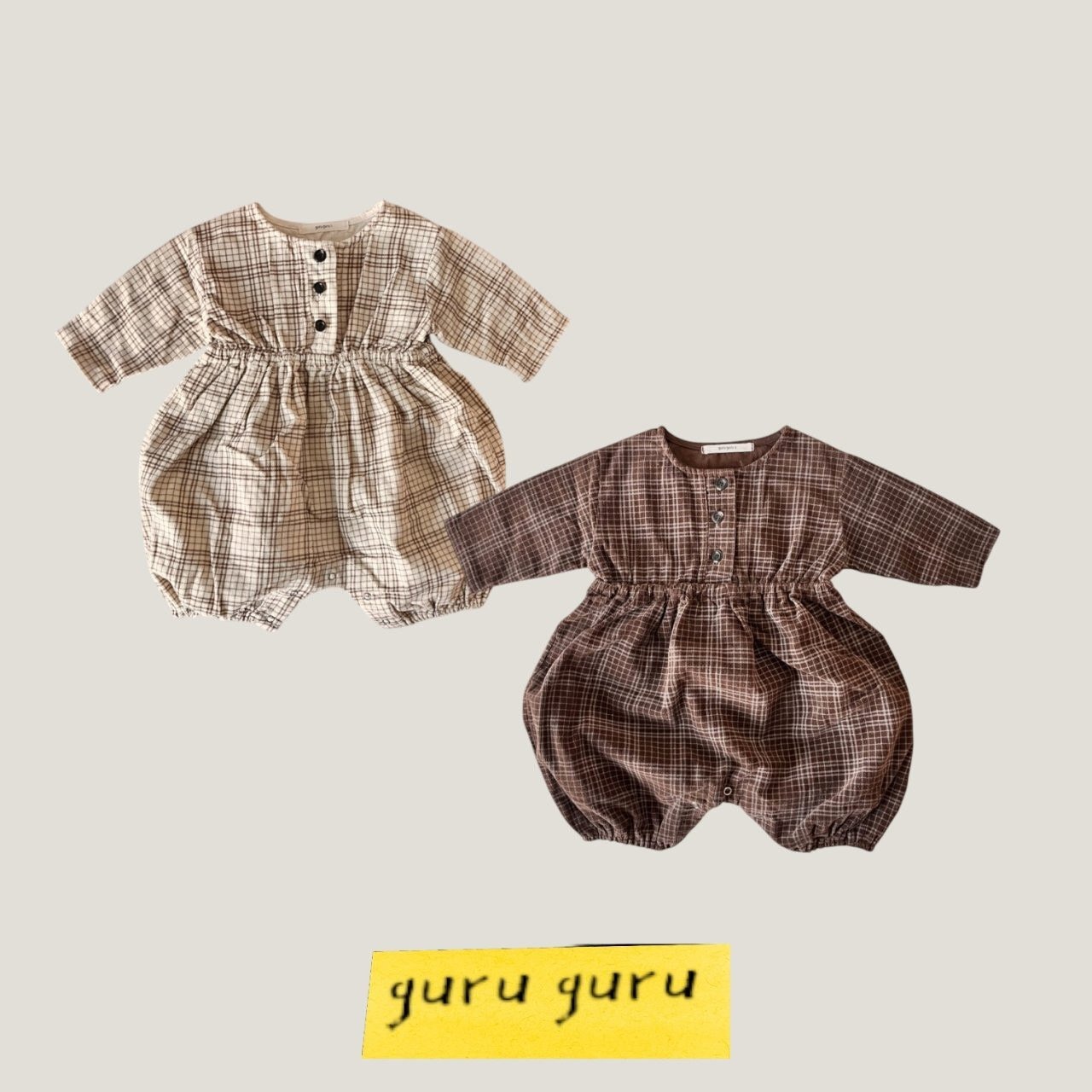 【guruguru】コーデュロイチェックロンパ アイボリー 70~90cm 241203 - 3