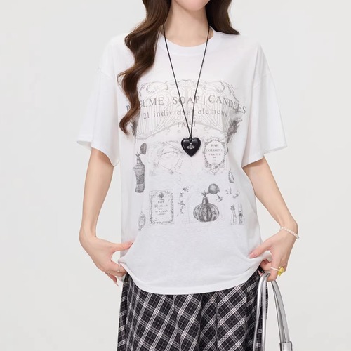 2色／グラフィックプリントルーズTシャツ ・75256