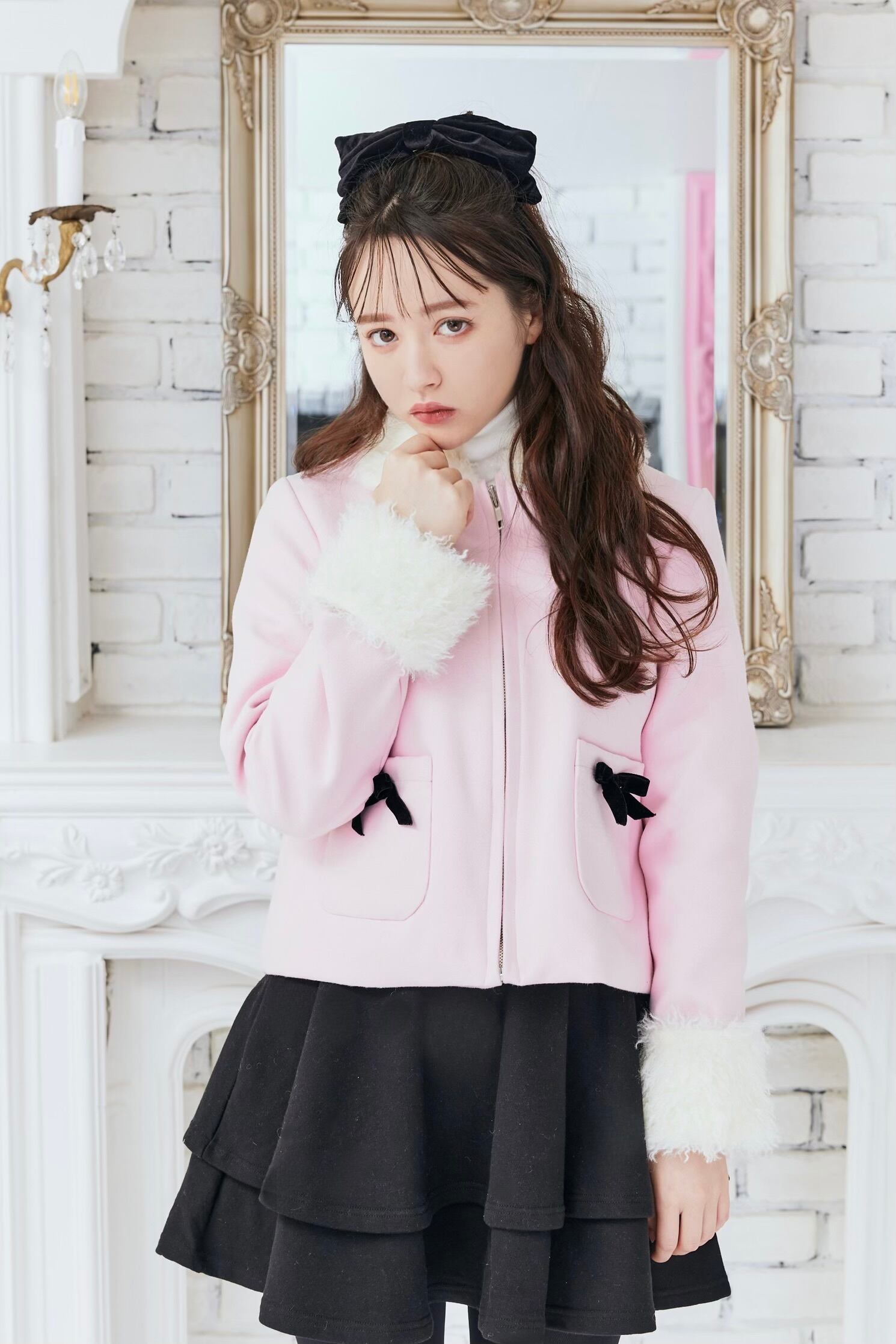 プードルファーコート/pink×white fur