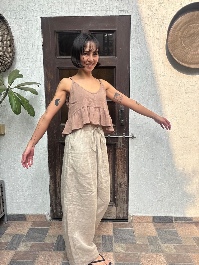 Yarn-Dyed Linen Wide Pants