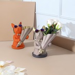 花瓶 ブルドック 犬 フラワーポット ２色展開 ブラック ベージュ オーナメント ユニーク インテリア デスクトップ装飾 玄関装飾 リビング装飾 収納 オブジェ