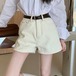 パンツ デニム ジーンズ ショートパンツ ジャガード ワイド ハイウエスト 脚長効果 美脚効果 細見え 春 カジュアル ホワイト 白 韓国ファッション レディース お出かけ