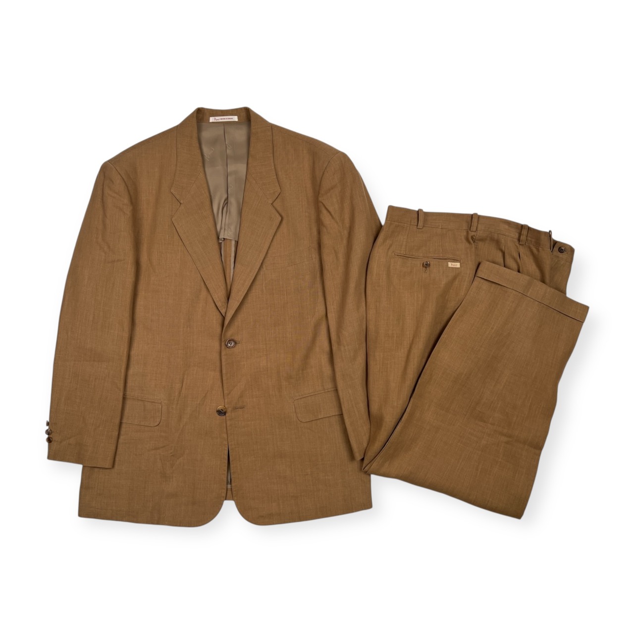 PAPAS パパス セットアップ リネン & レーヨン スーツ サイズ (上)M (下)L /メンズ/ブラウンベージュ系/日本製