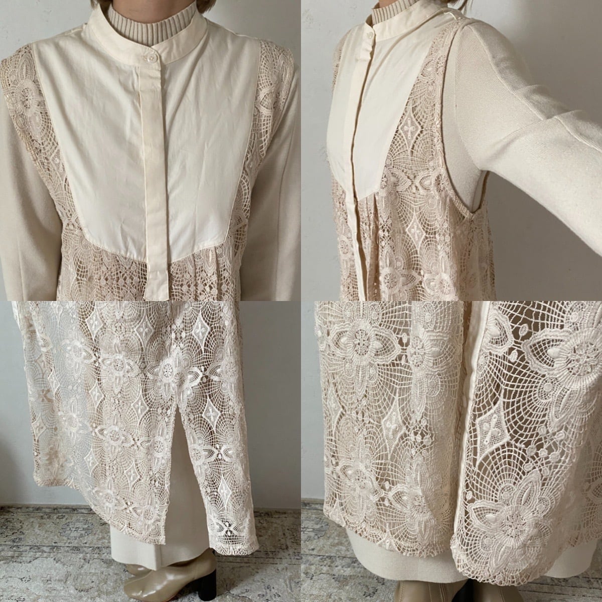 antique lace long gilet OP/cream | CFT.