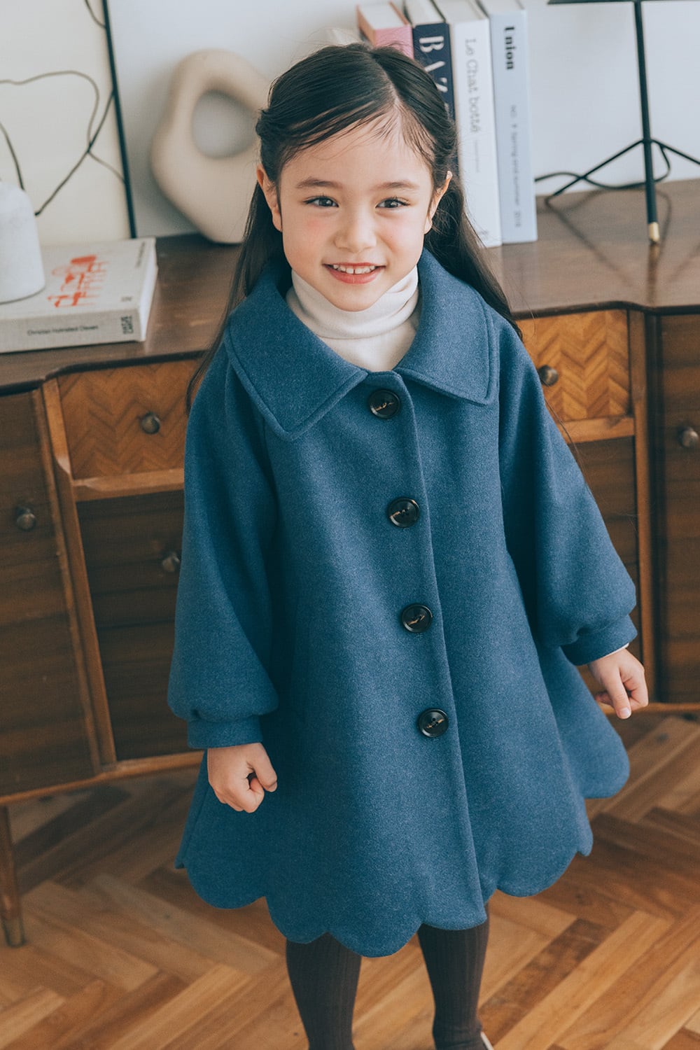 90~110size】ヘムスカラップコート〈Blue〉 | Coquette