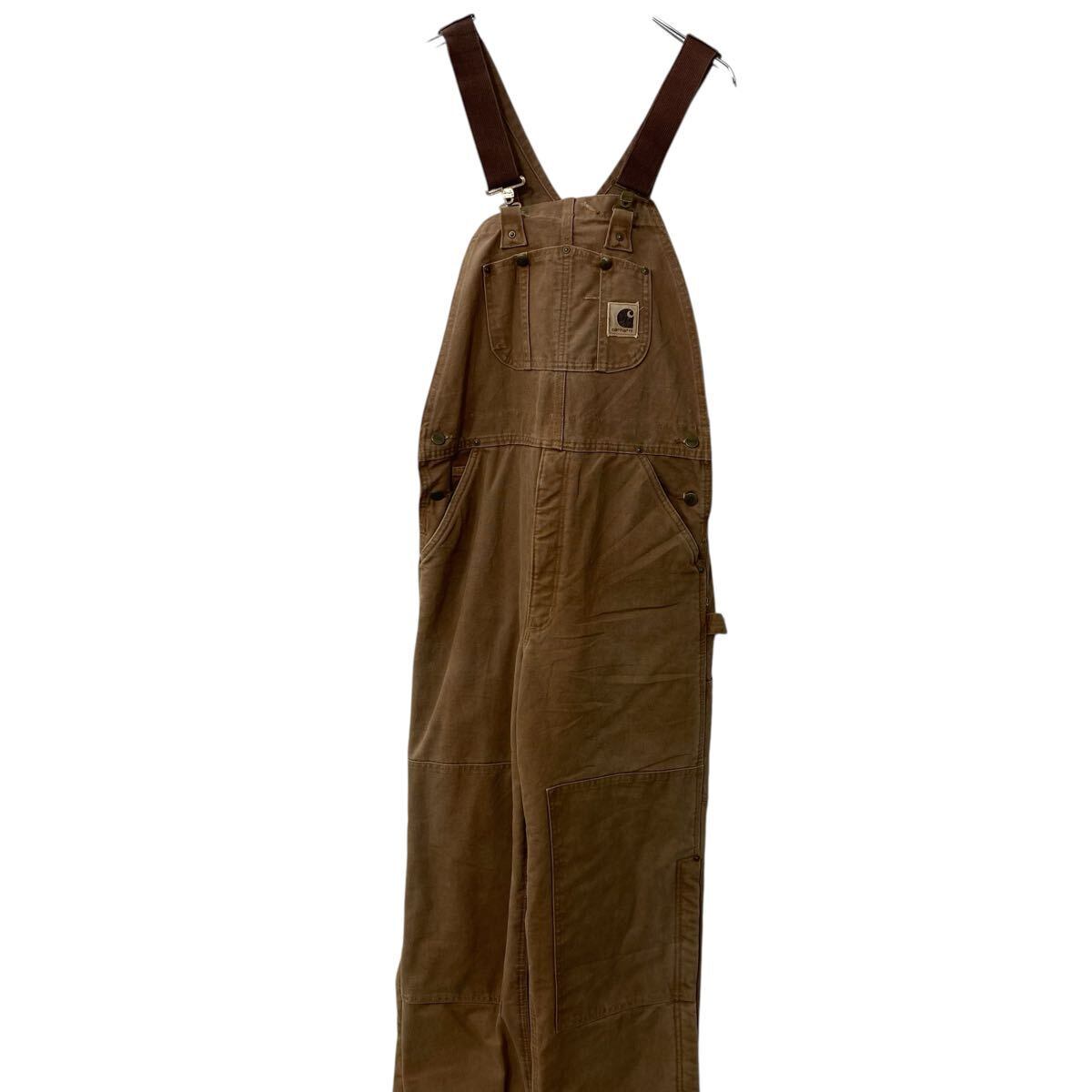 Carhartt 中綿 ダック ダブルニー オーバーオール W34 ブラウン
