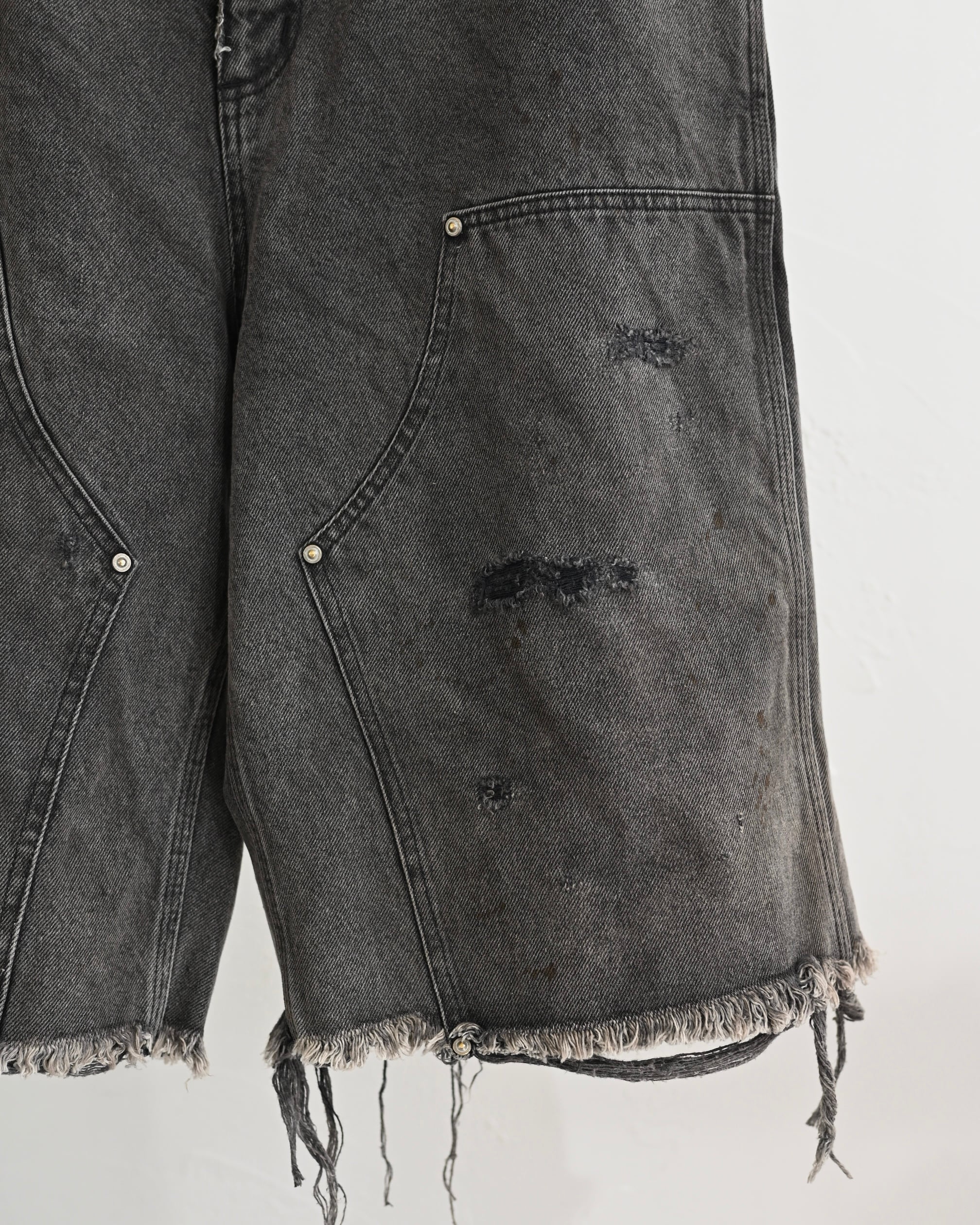 MH051 Damaged work shorts / BLACK DENIM | MIYAGIHIDETAKA