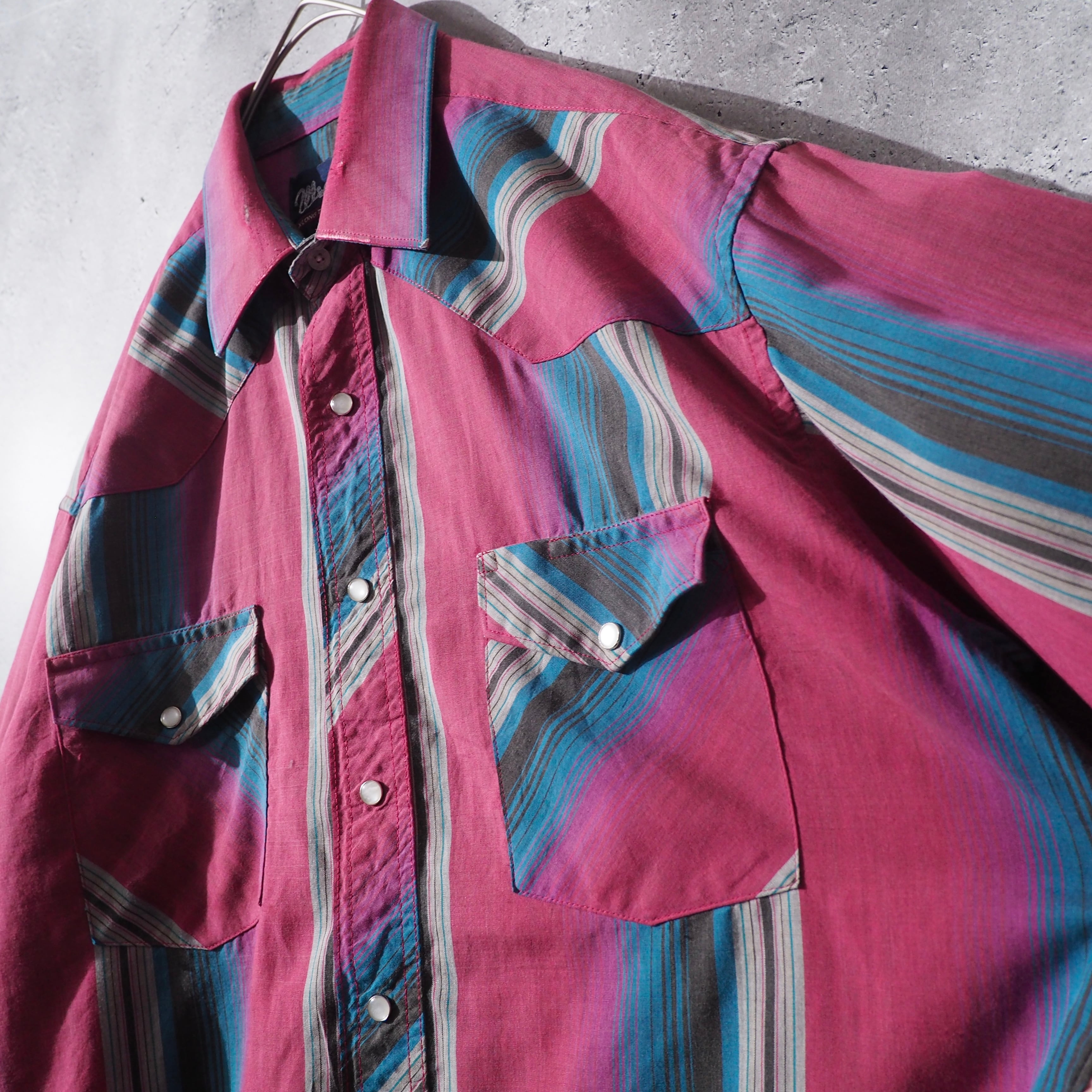 ” Old Wrangler ” Beautiful Bewitching Stripe Pattern Vintage Loose Western Shirt