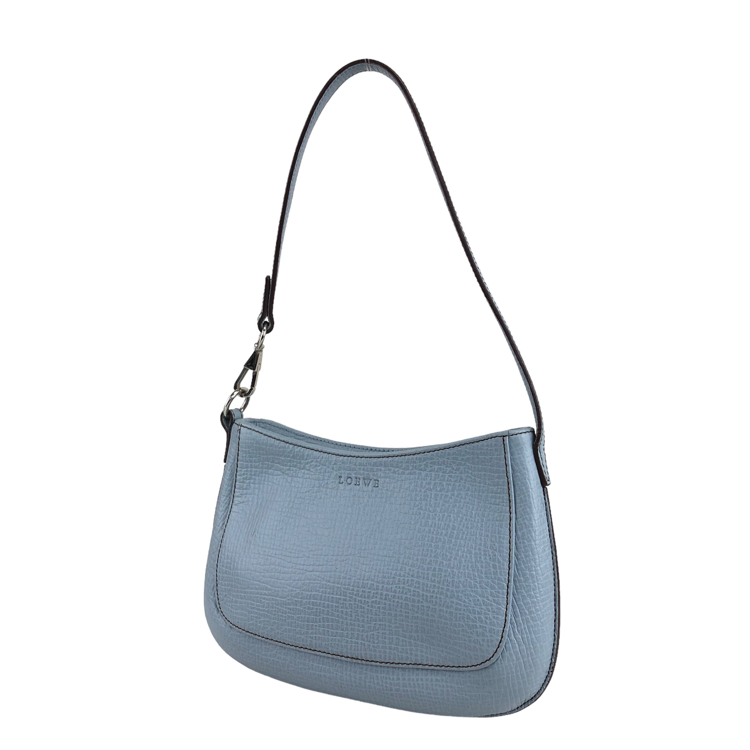 LOEWE ロエベ ハンドバッグ ライトブルー ロゴ型押し レザー