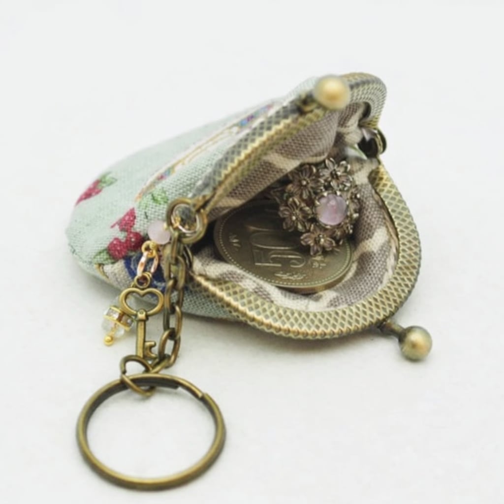 【ハンドメイド】がま口バッグチャーム|アフタヌーンティー ミント(口金5cm)