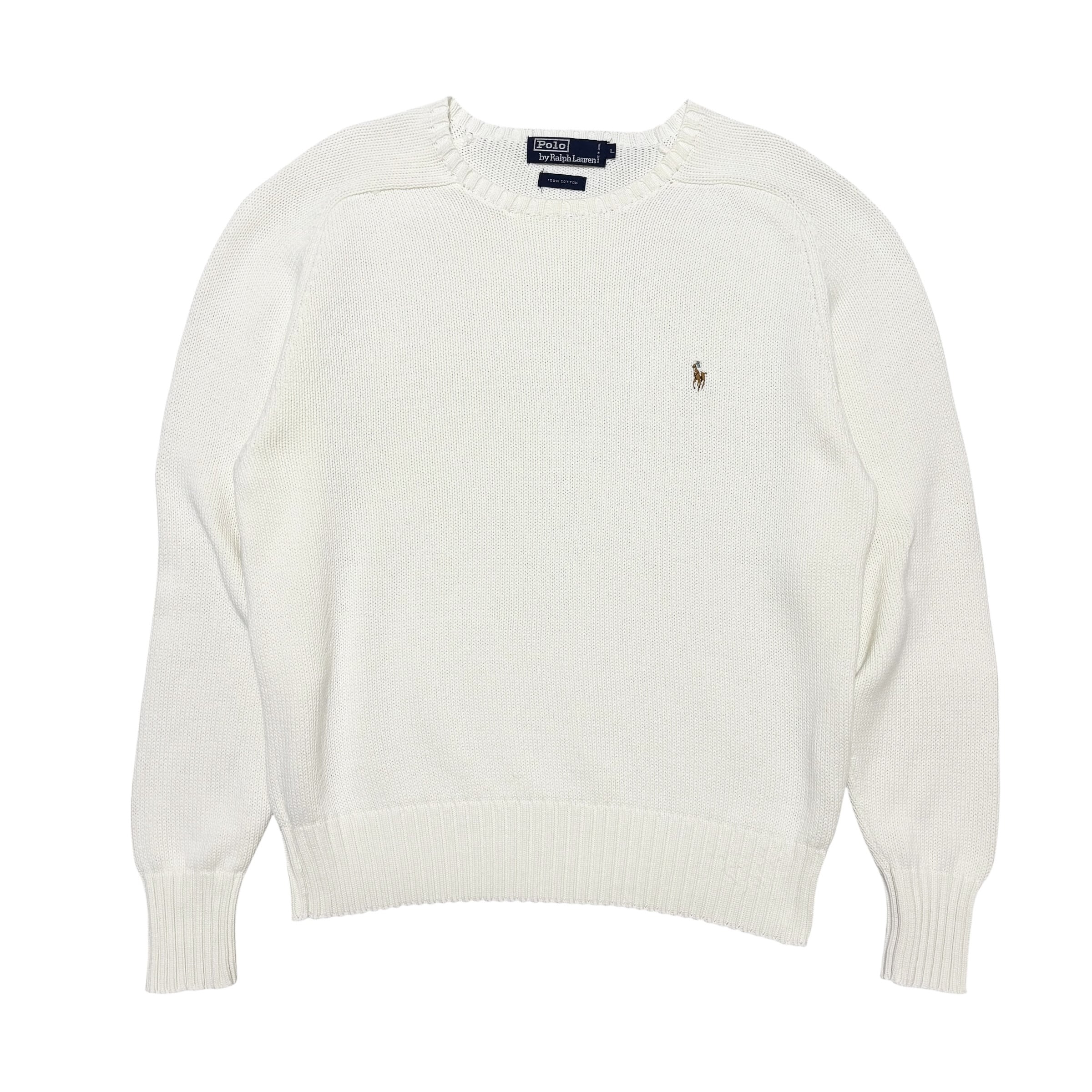 古着 ポロバイラルフローレン Polo by Ralph Lauren コットンニット クリーニング済み 90s ナイガイ製 メンズL 白
