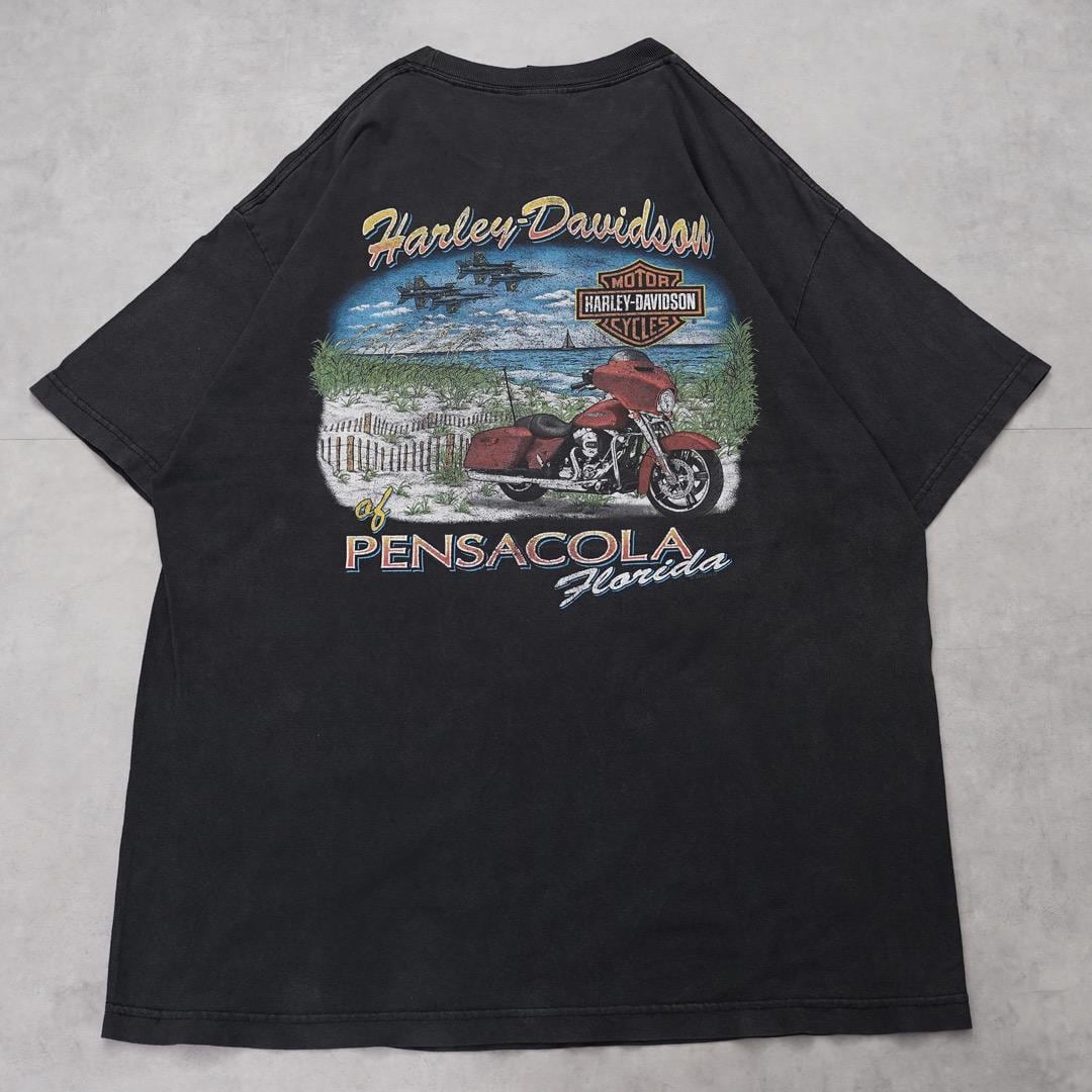 8*6様 HARLEY-DAVIDSON Tシャツ レトロ プリント 黒 古着 ハーレーダビッドソン プリントTシャツ 古着 バイク XL 黒 青