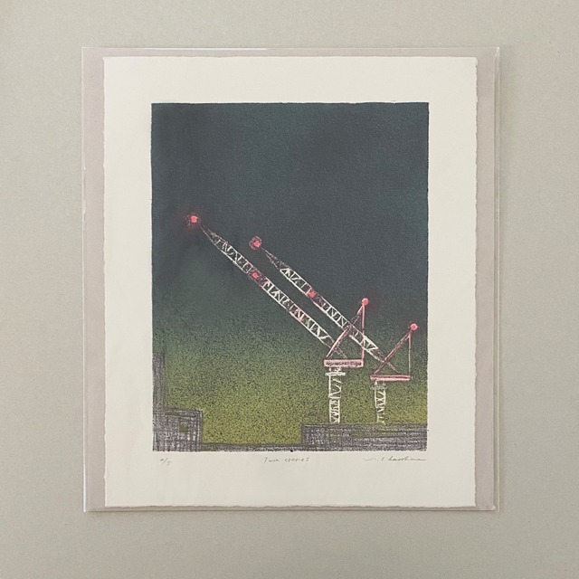 《ノエルの贈り物》濱島良子"Twin cranes"　HAMASHIMA Yoshiko/lithograph