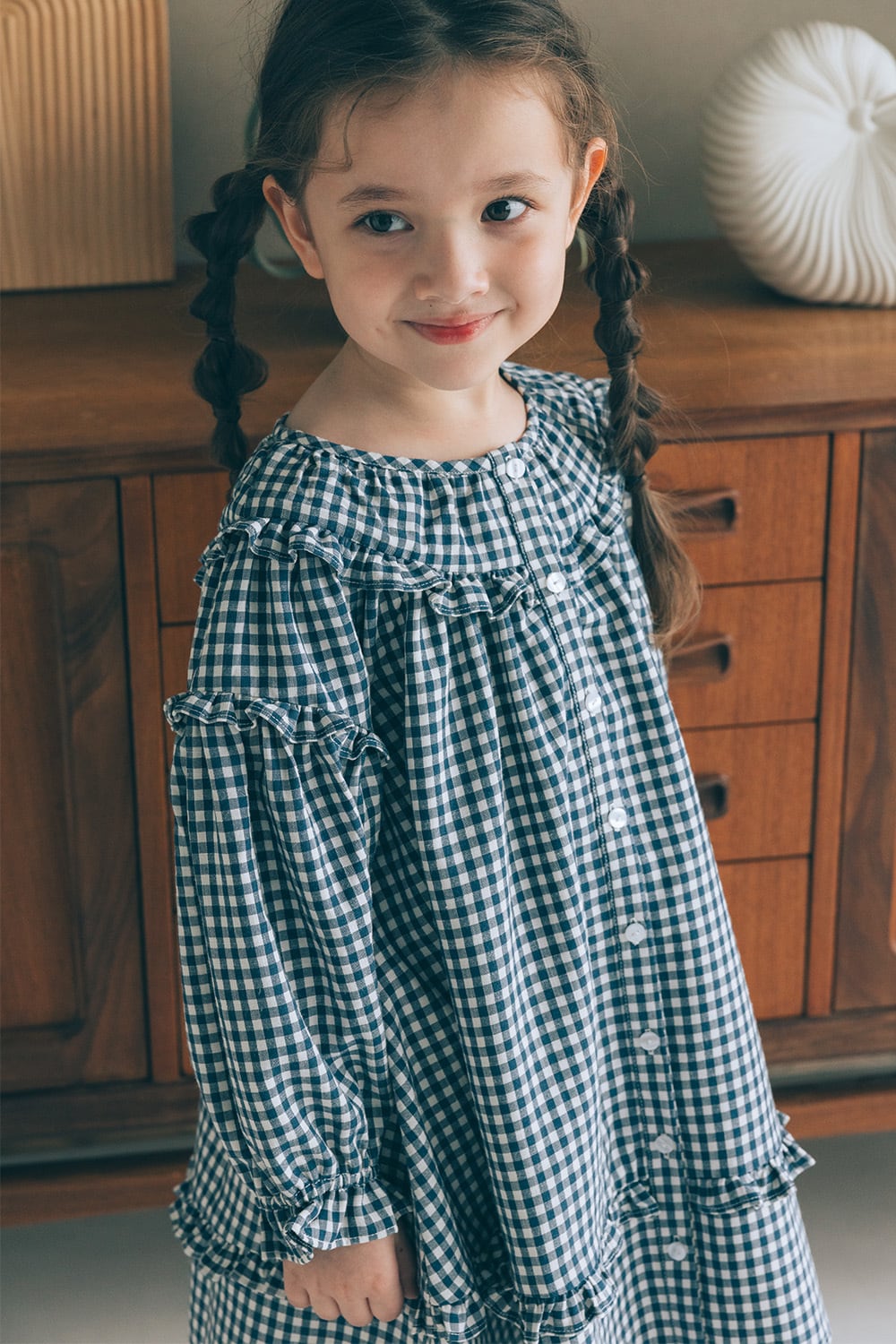 ハンドメイド　ネイビーミックスチェック　フリルワンピース 2f0372d97cf6c3f612ddce2749c08c