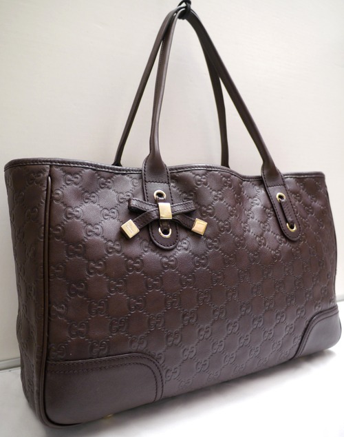 美品◆GUCCI グッチ シマライン プリンシー A4対応 ビジネス可 オールレザー トート ハンド バッグ 茶◆ プリンシーの希少なA4対応サイズ♪