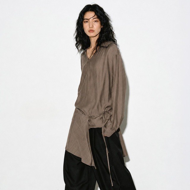 Asymmetry waist tie blouse A00257