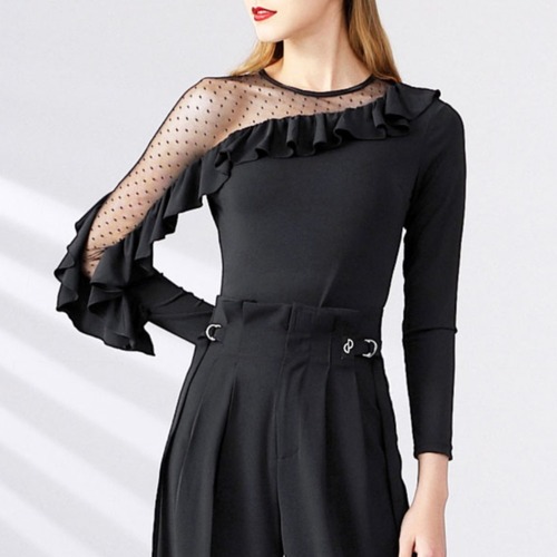 ラッフルスリーブ ラウンドネック フレア レオタード トップス 3col　D00392