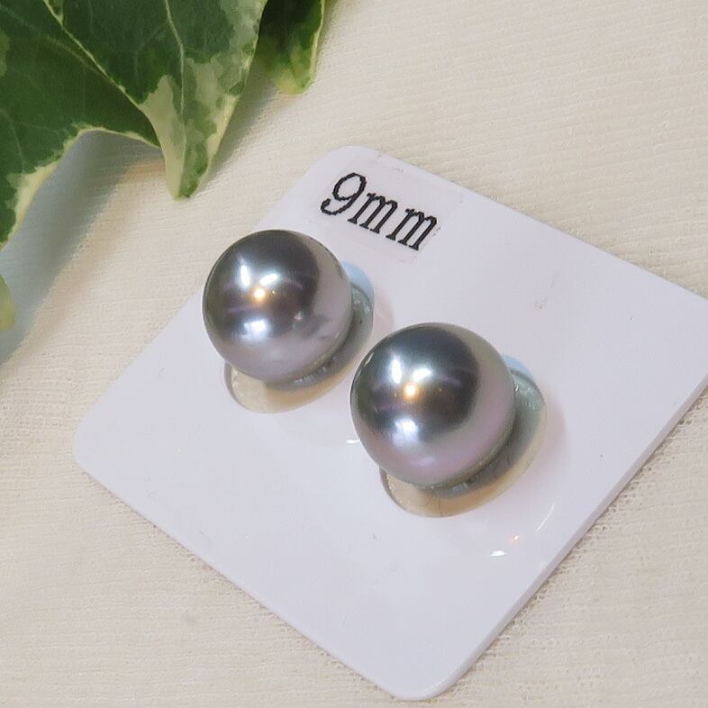 グレー真珠 9mmイヤリング14K グレー真珠 9mmイヤリング14K