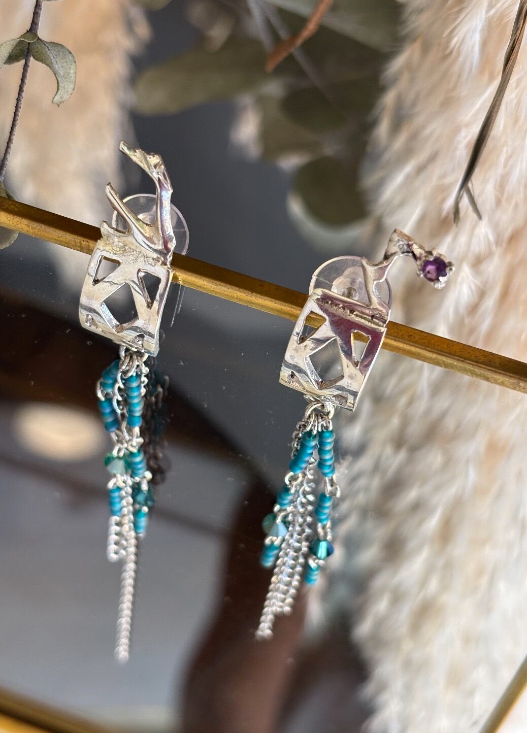 花ブロックにサンゴ礁ピアス/ アメジスト