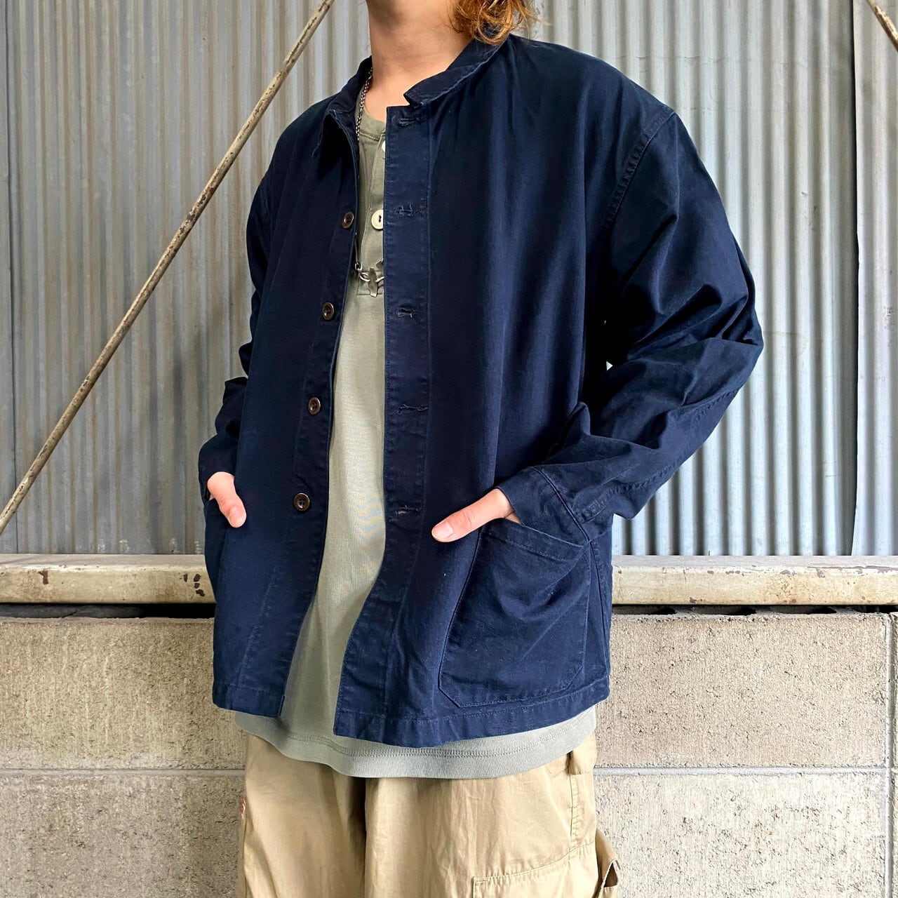 Le Glazik コットンキャンバス ブラック ユーロワークジャケット メンズl相当 ヨーロッパ古着 ルグラジック カバーオール フレンチ ワークジャケット ブラック 黒 ワークジャケット Cave 古着屋 公式 古着通販サイト