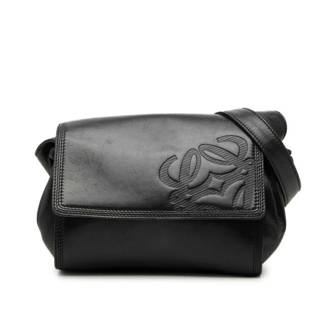 ロエベ アナグラム 斜め掛け ショルダーバッグ ブラック レザー レディース LOEWE 中古