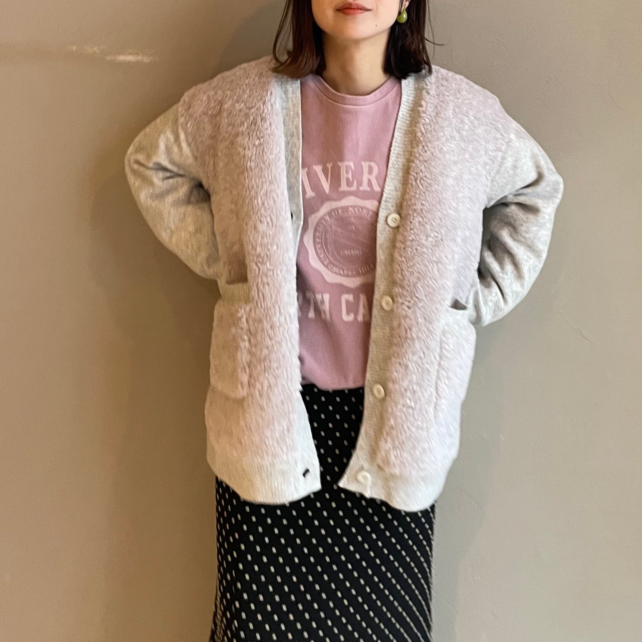 ビンテージ スエード レザー ニット 切り替え カーディガン 90's Saxony 3D Knit Lether Cardigan Acrylic Cardigan L / 3Dニット